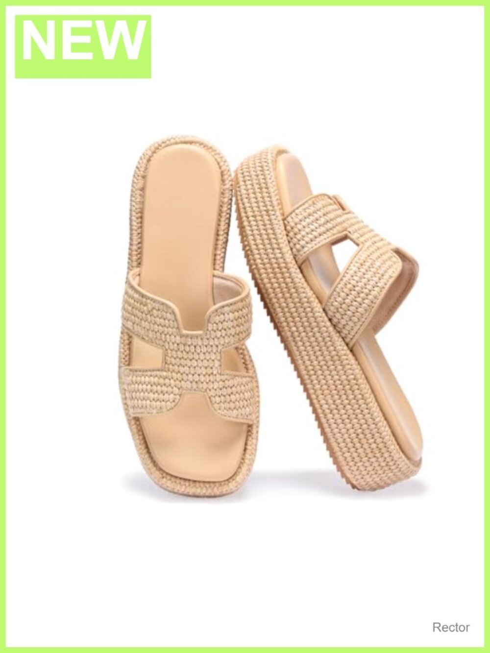 Raffia Platform Slide Sandals Slip-On Espadrille Summer Women's Shoes